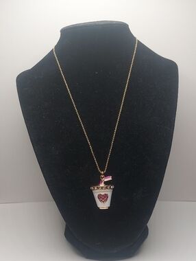 Betsey Johnson Snack Attack Soda Gold Toned Rhinestone Heart Pendant Necklace